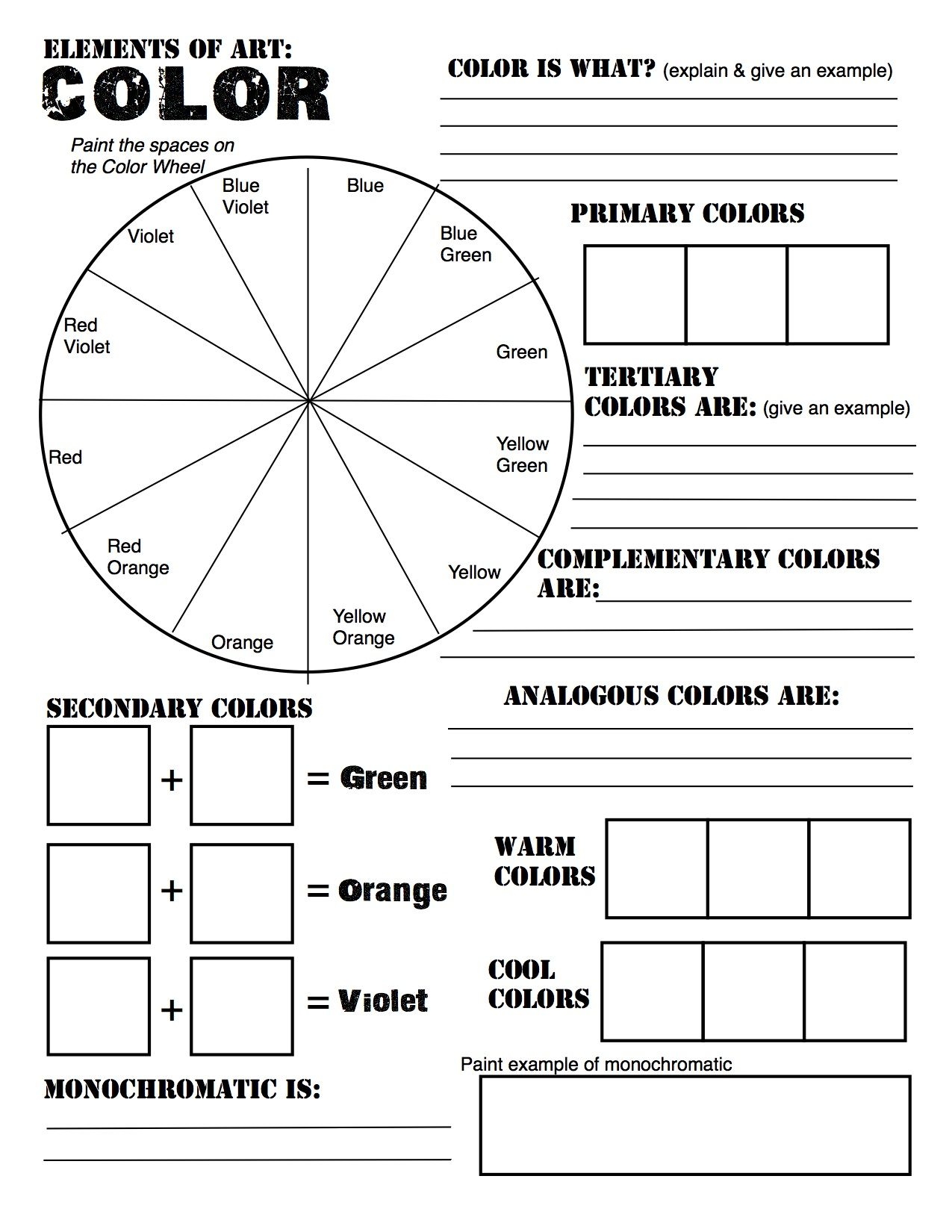 Color Theory Review Sheet Made For Studio In Art Revised From Http pinterest pin 118782508893259117 