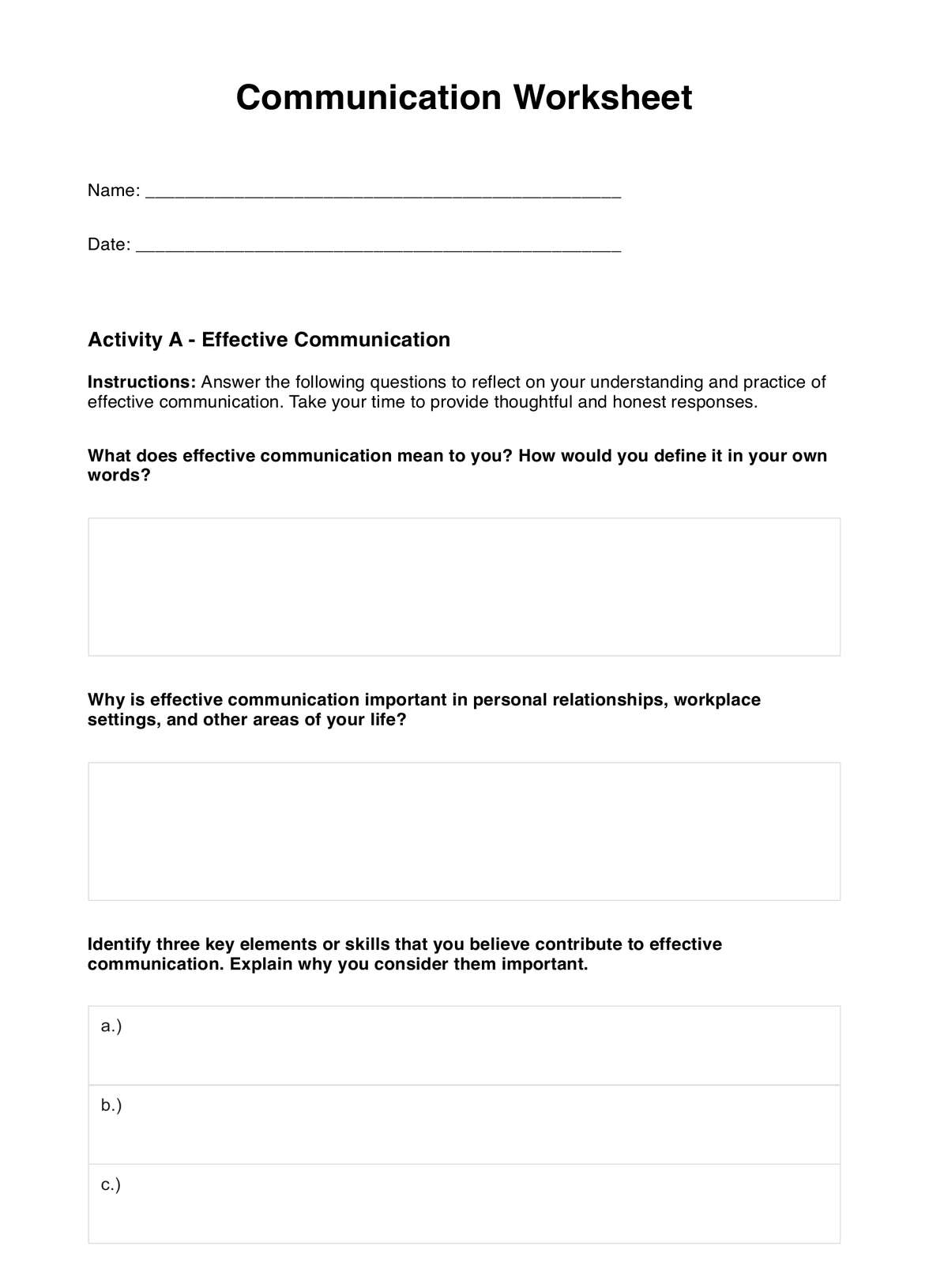 free printable communication skills worksheets