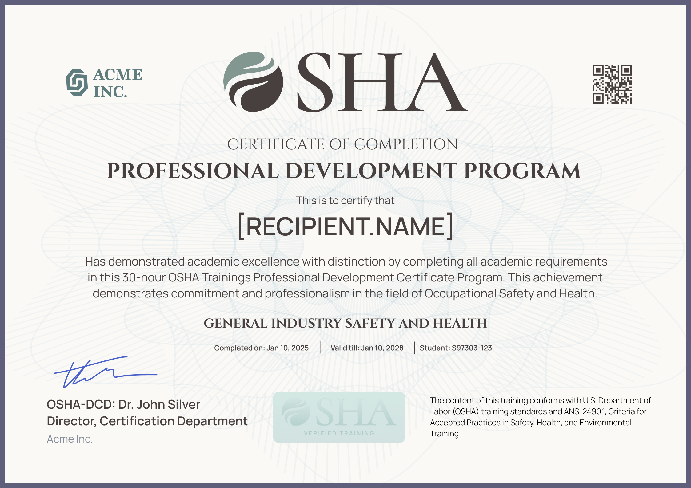Consistent And Professional OSHA 30 10 Certificate Template