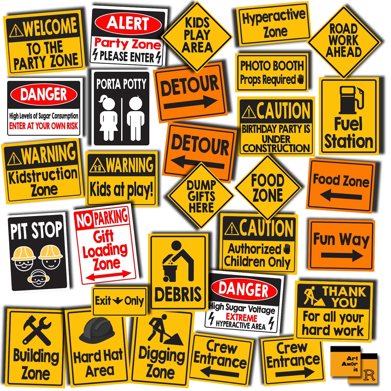 Construction Signs Construction Birthday Party Printables Construction Road Signs Instant Download RPS6 Etsy