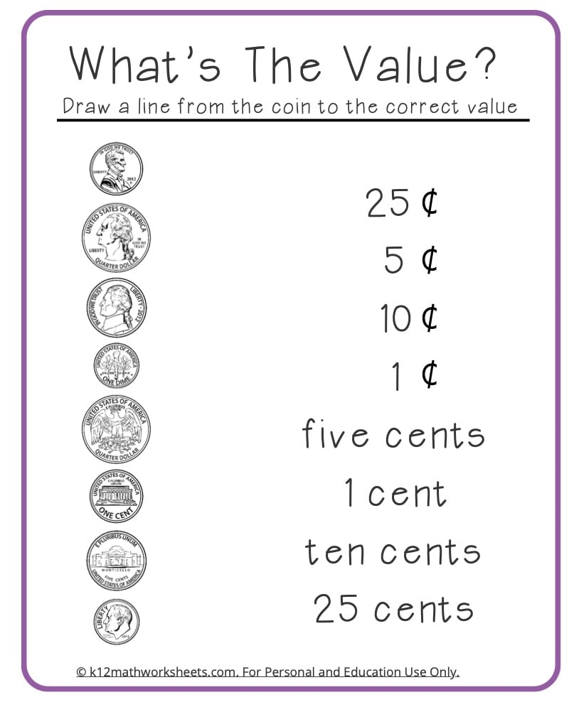 kindergarten money worksheets free printable