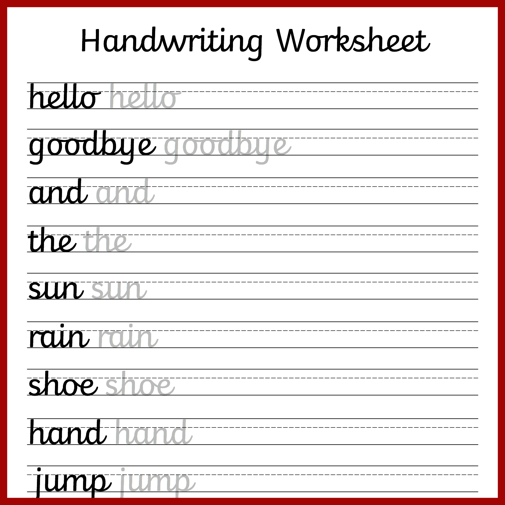 free printable handwriting sheets
