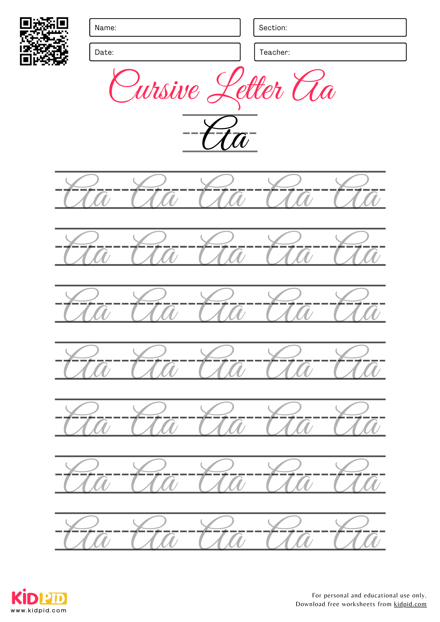 cursive alphabet printable worksheet