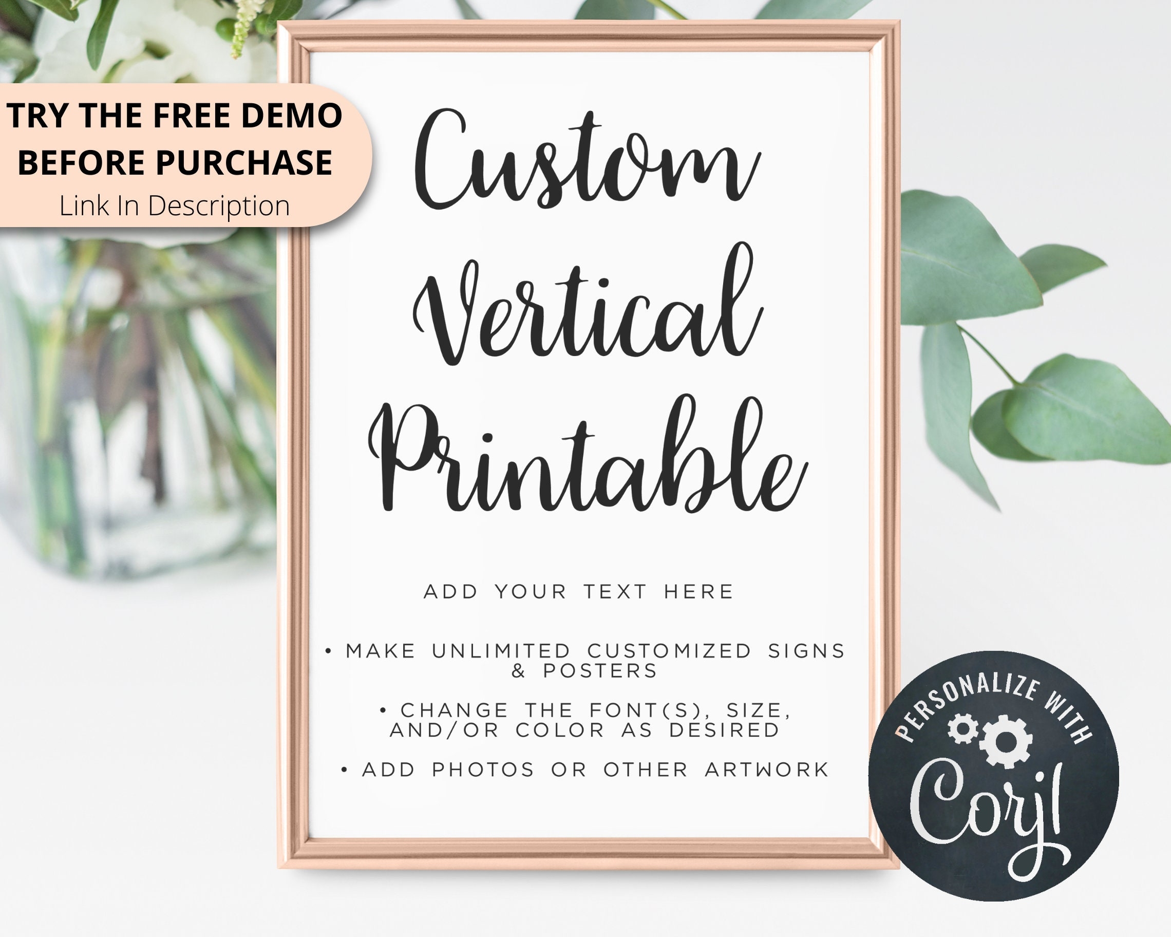Custom Printable Sign Vertical Poster 6 Sizes 5x7 8x10 11x14 16x20 18x24 24x36 Editable Digital Template Edit Online Print Etsy
