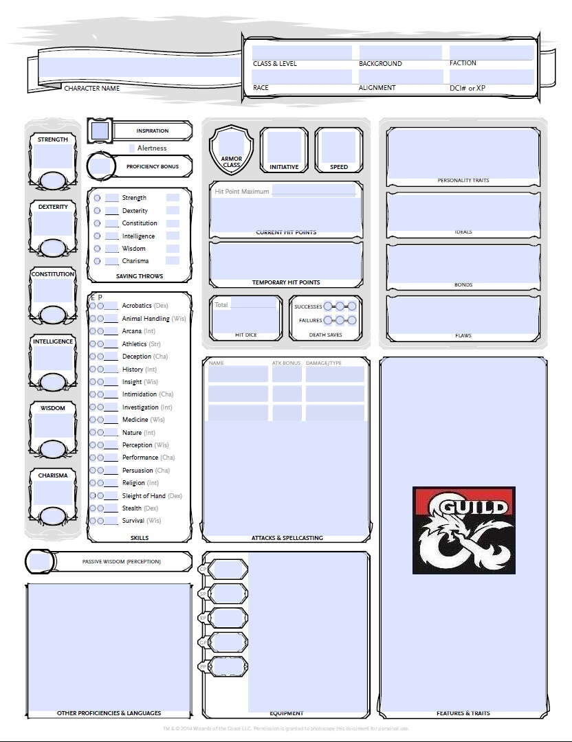 dnd 5e character sheet printable