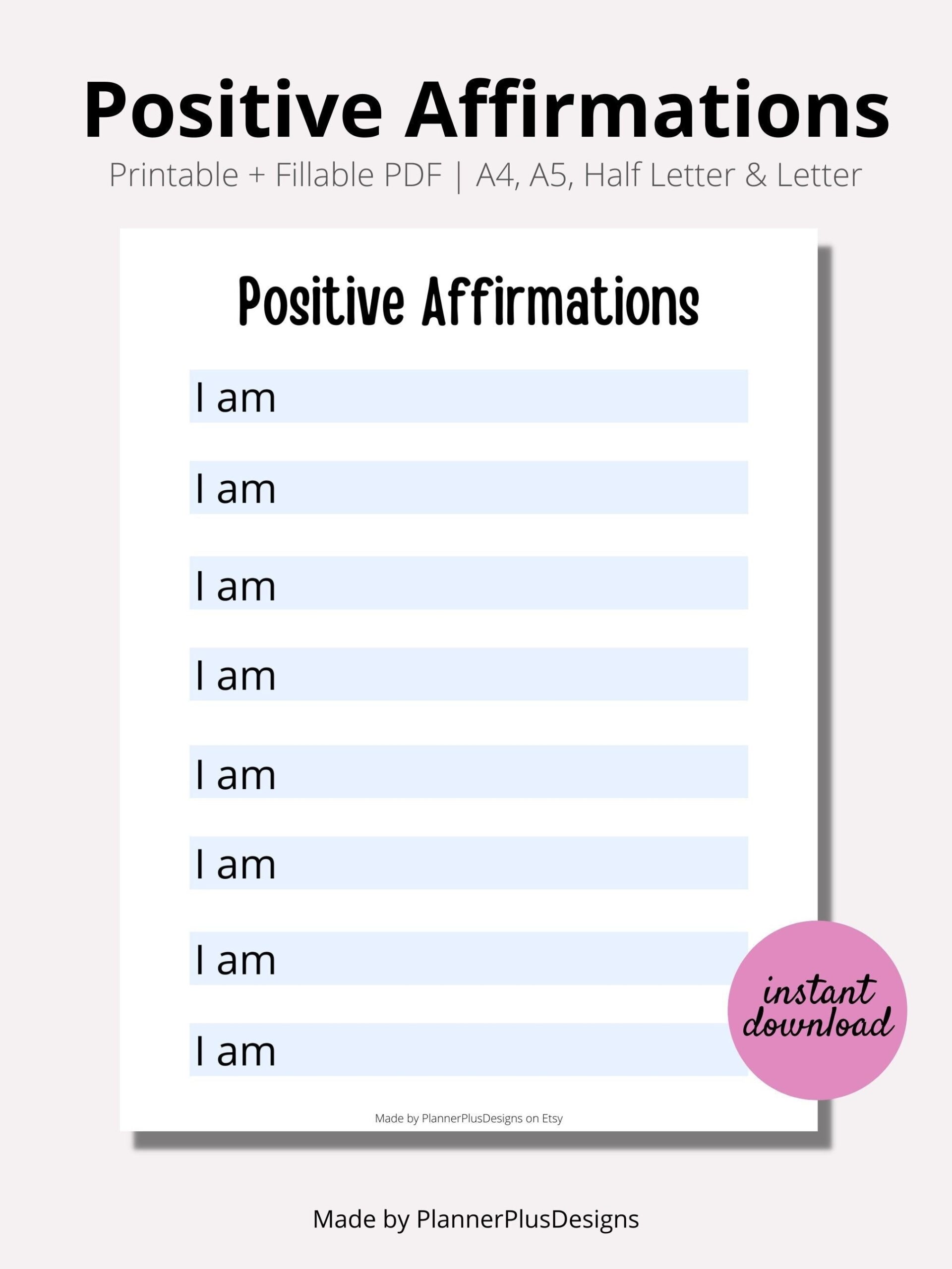 Daily Affirmations Log Daily Positive Intentions Printable Printable Goal List Personal Goals Positive Living PDF A4 A5 Half LETTER Etsy