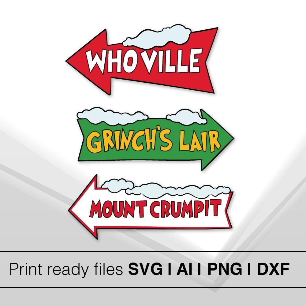 Directional Arrow Bundle Whoville Street Sign Instant Download Road Sign Design Grinch SVG Welcome To Whoville Holiday Sign Etsy