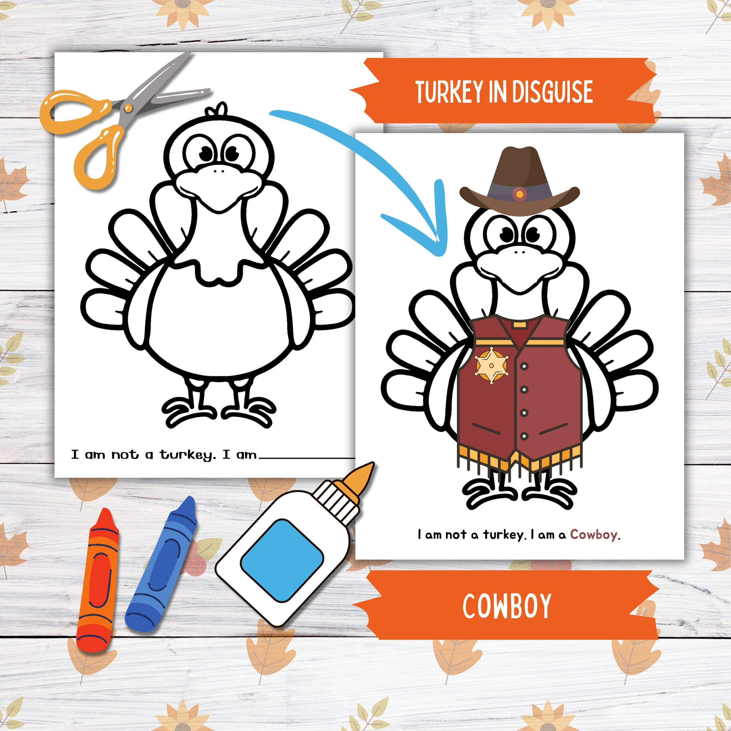 Disguise A Turkey Thanksgiving Printable Craft For Kids And Toddlers Cowboy Turkey In Disguise Turkey Paper Doll Printable Crafts For Kids Etsy