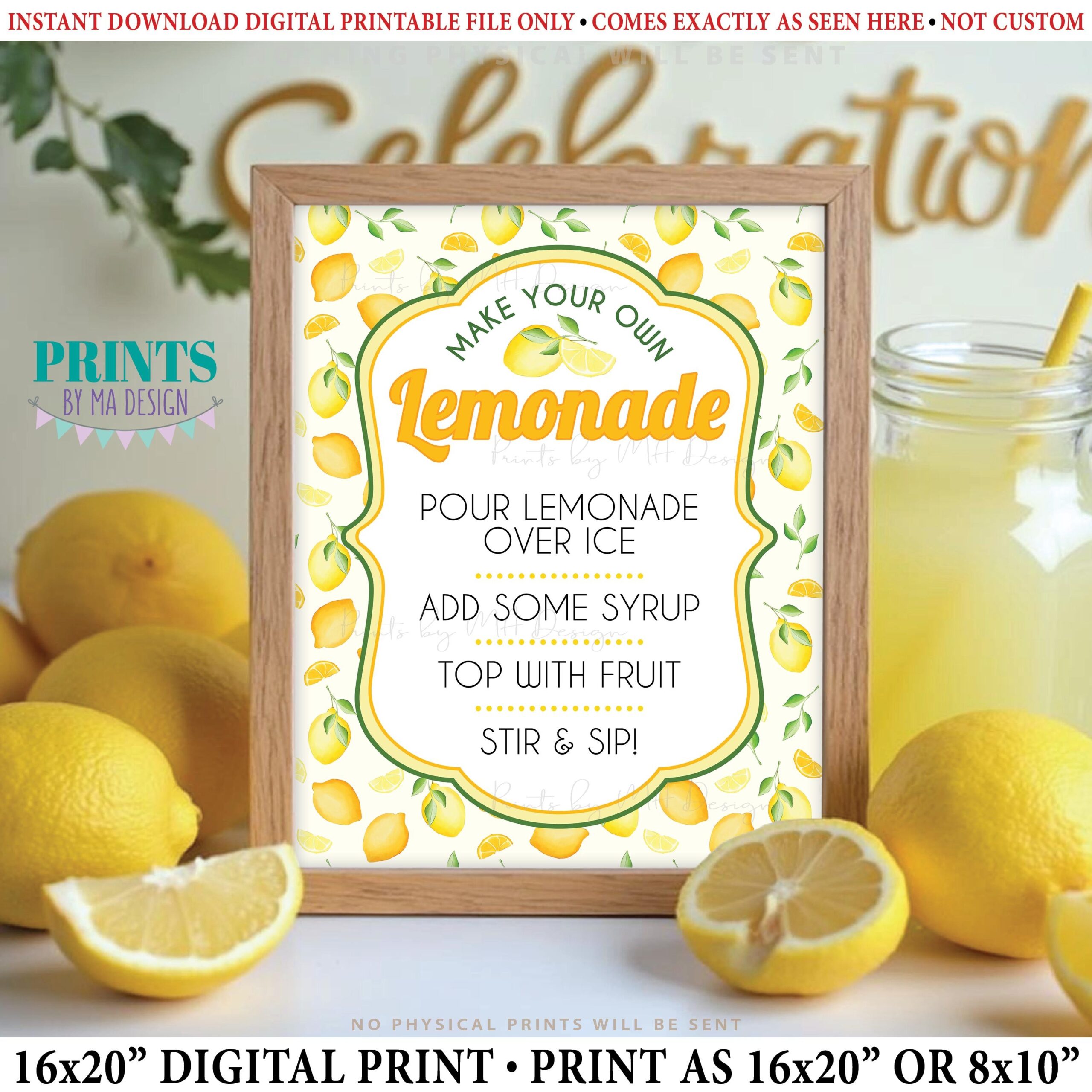 DIY Lemonade Bar Sign Party Decoration Graduation Birthday Retirement Baby Bridal Shower Digital Printable 8x10 16x20 Sign