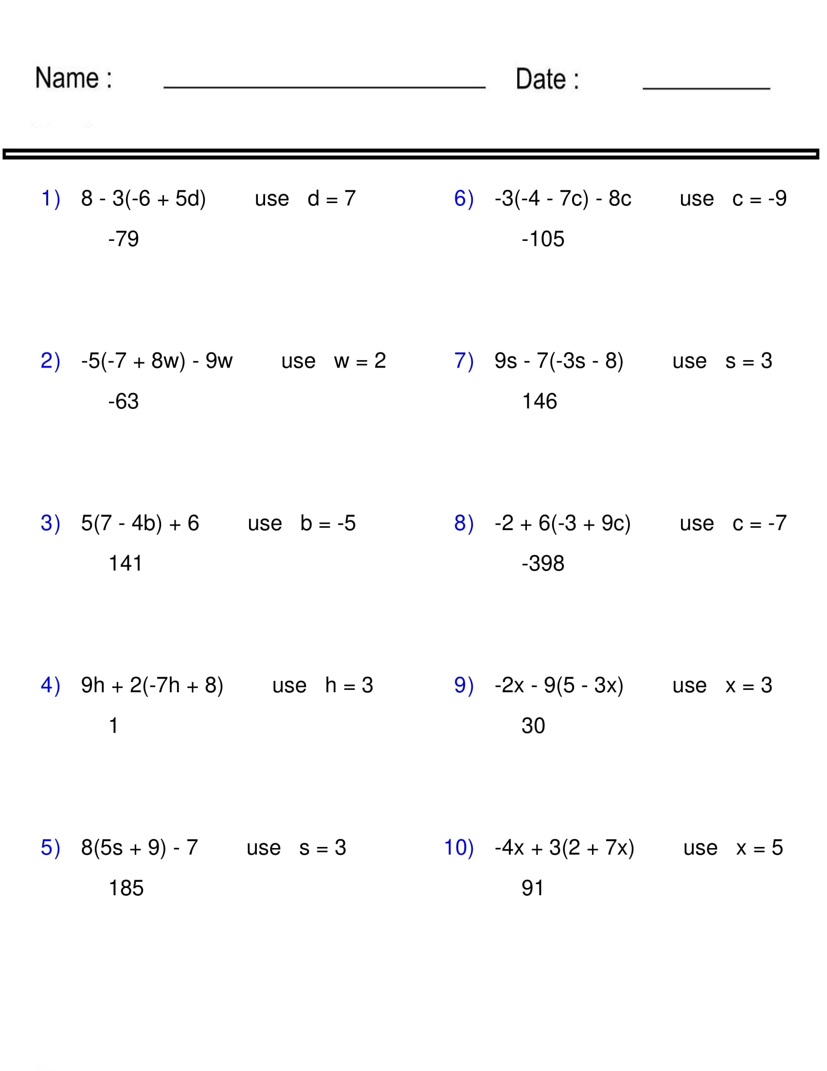algebra sheets printable