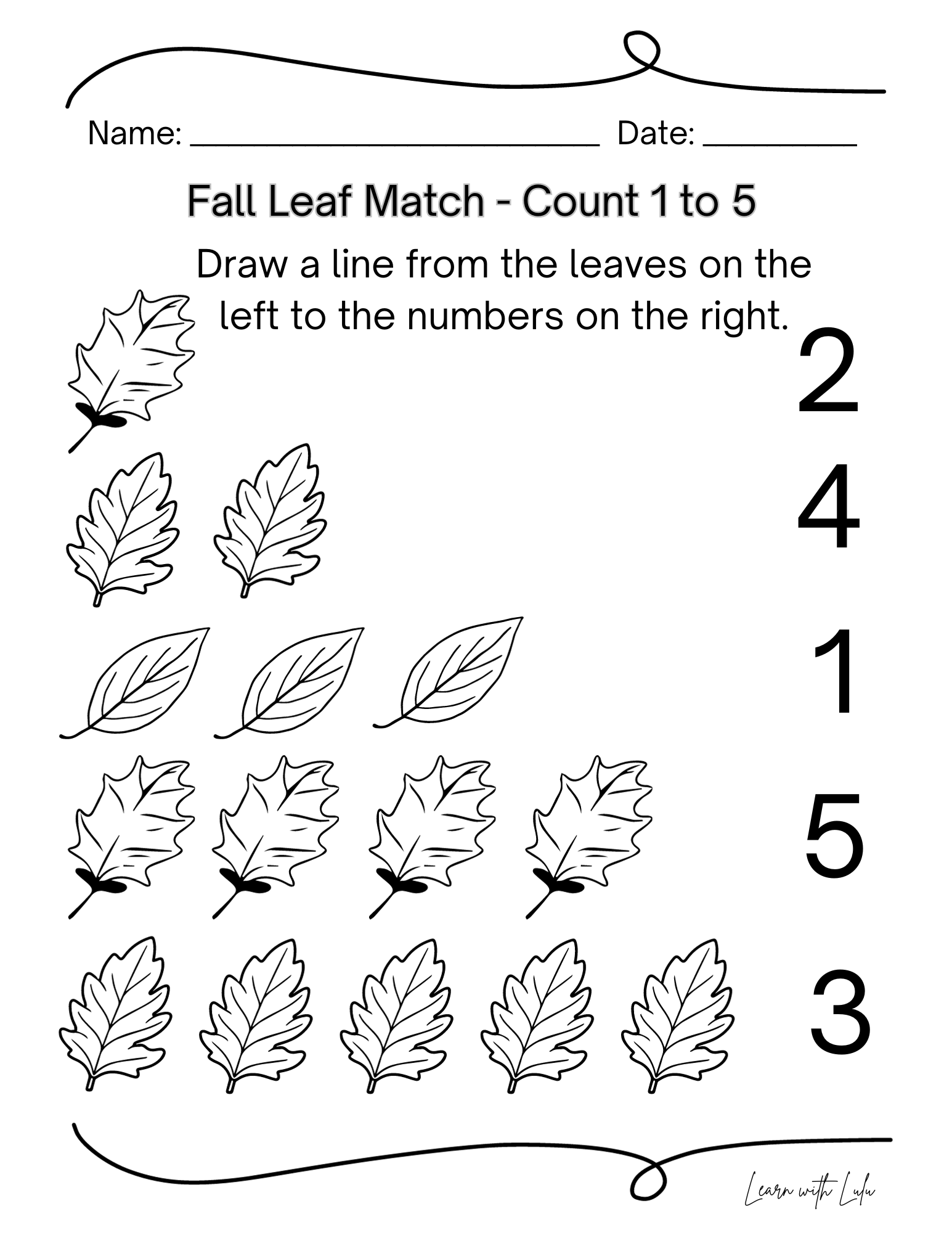 Fall Leaf Number Match English Spanish Classful