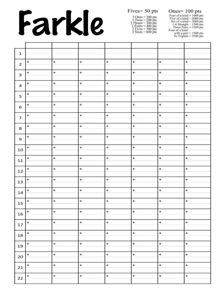Farkle Score Card Printable File With Blank Spaces To Add Your Own Names DIY Farkle Scorecard Digital File Yarkle Cricut Silhouette Etsy