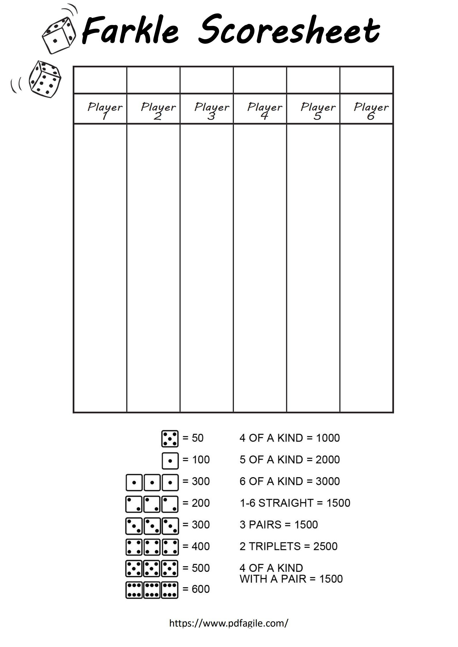 farkle score sheets printable
