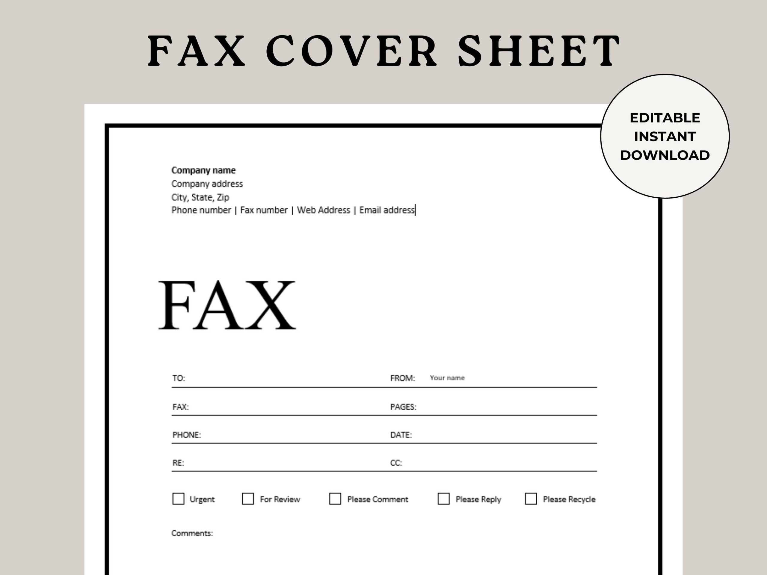 fax cover template printable