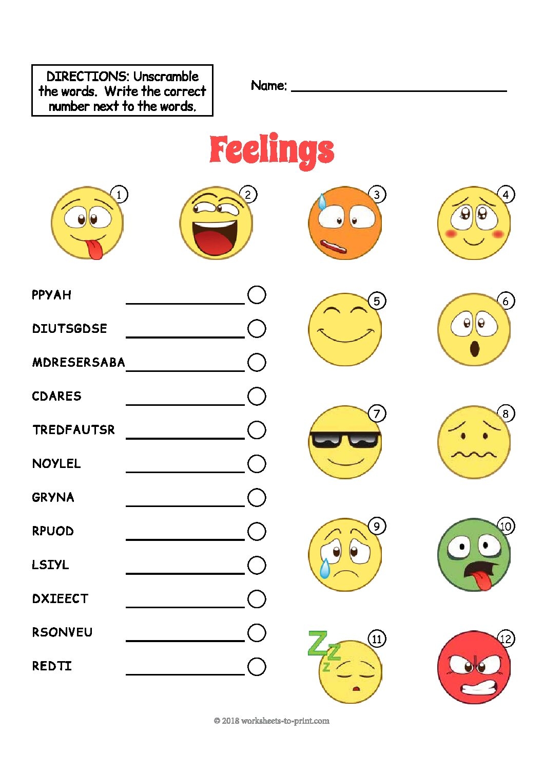 emotions worksheets printable