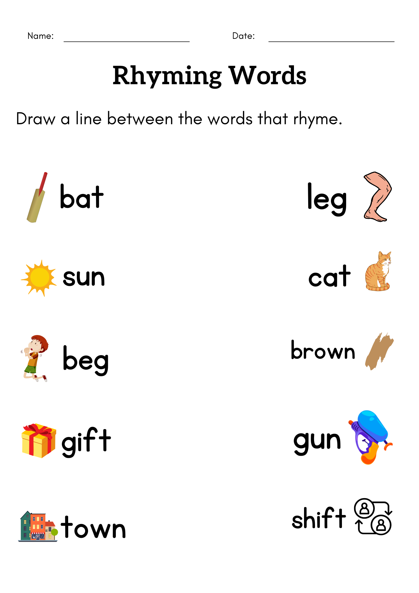 free printable rhyming worksheets