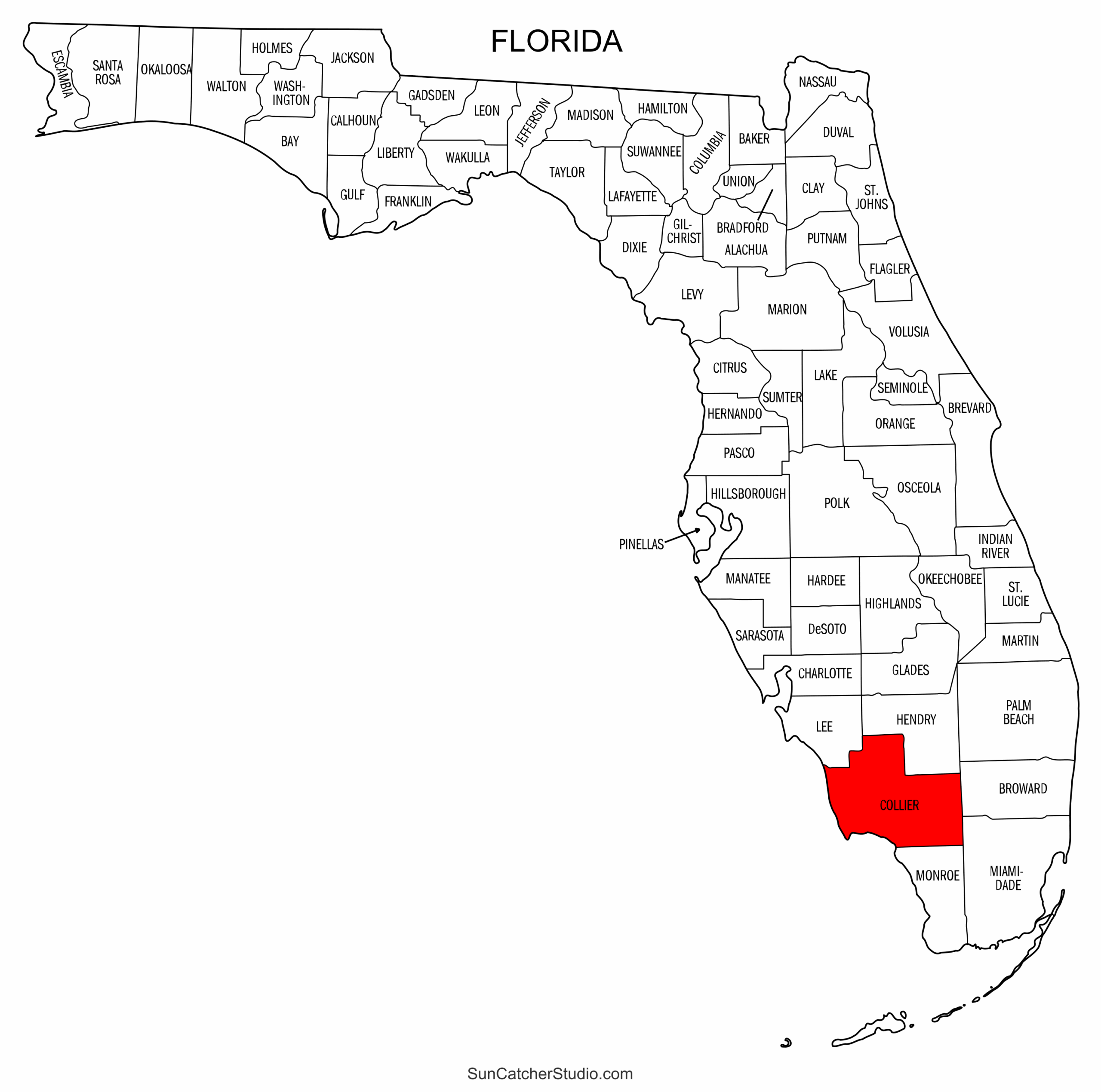 Florida County Map Printable State Map With County Lines Free Printables Monograms Design Tools Patterns DIY Projects