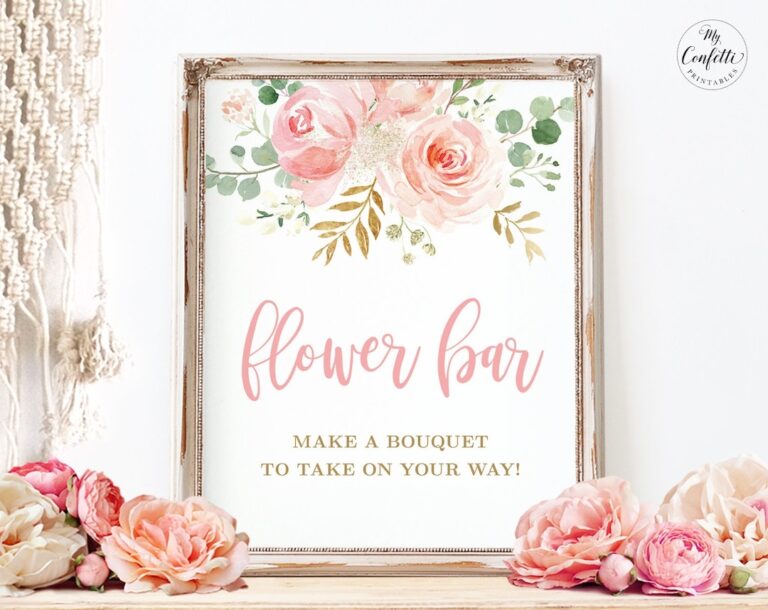 Flower Bar Sign Printable Flower Bar Sign Baby Shower Blush Pink Floral Boho MCP820 Etsy