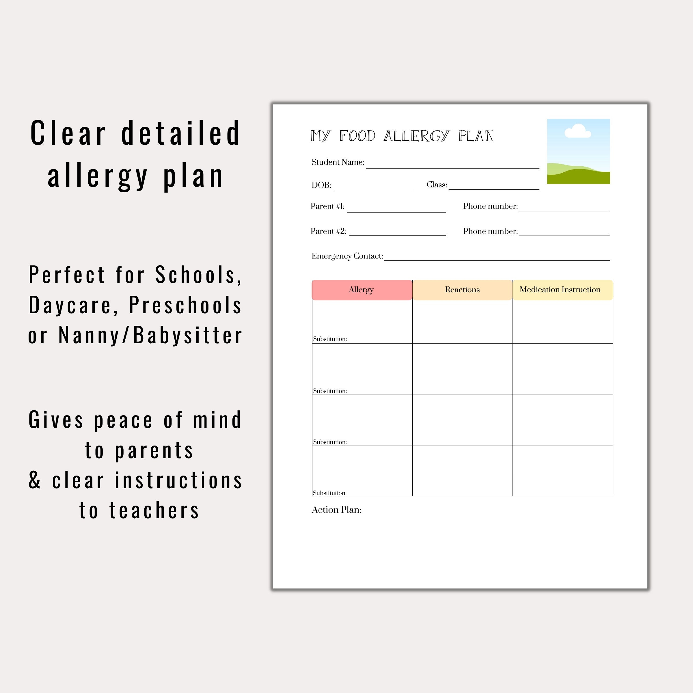 Food Allergy Tracker Form Printable Food Allergy School Checklist Food Allergy Information Sheet Editable Canva Etsy