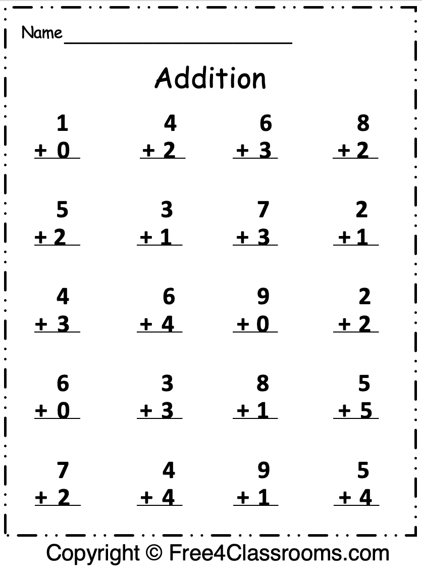 free printable math addition worksheets