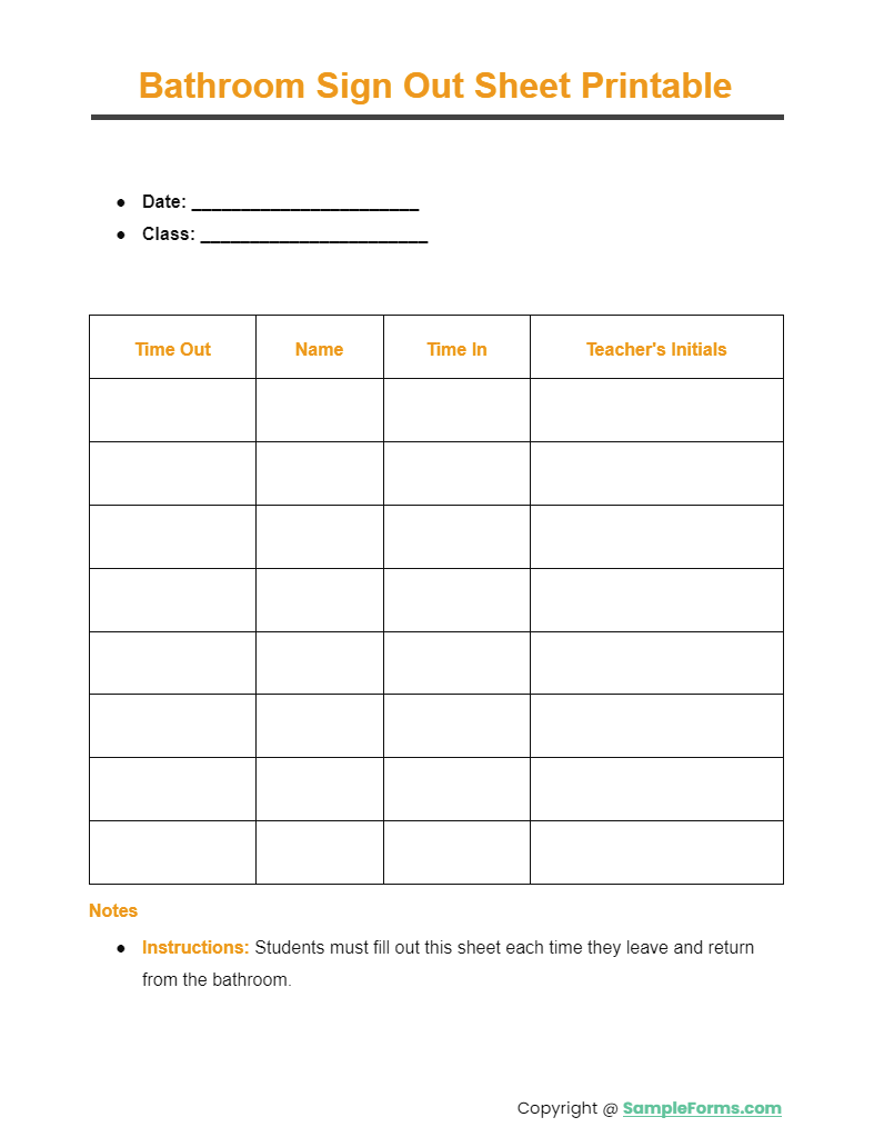 bathroom sign out sheet printable