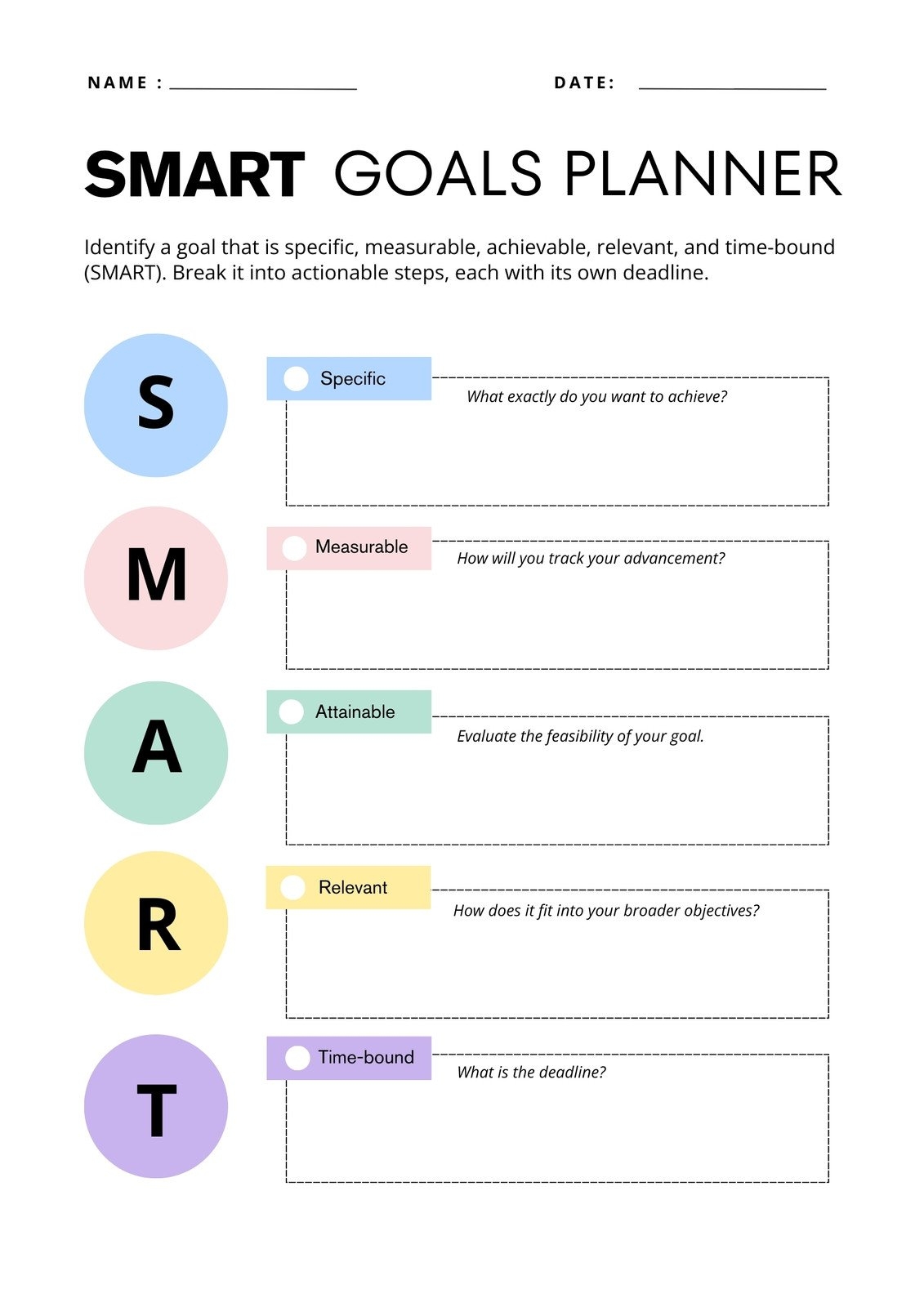 free goal setting worksheet printable