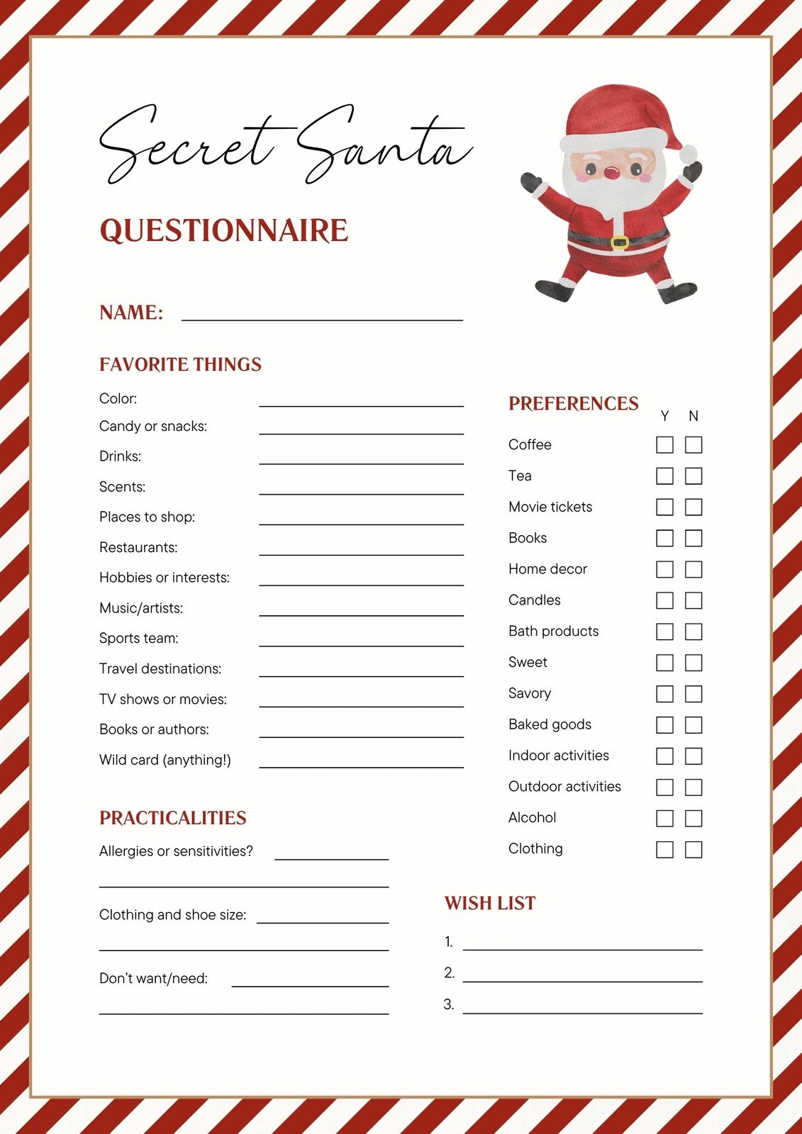 free printable secret santa worksheets