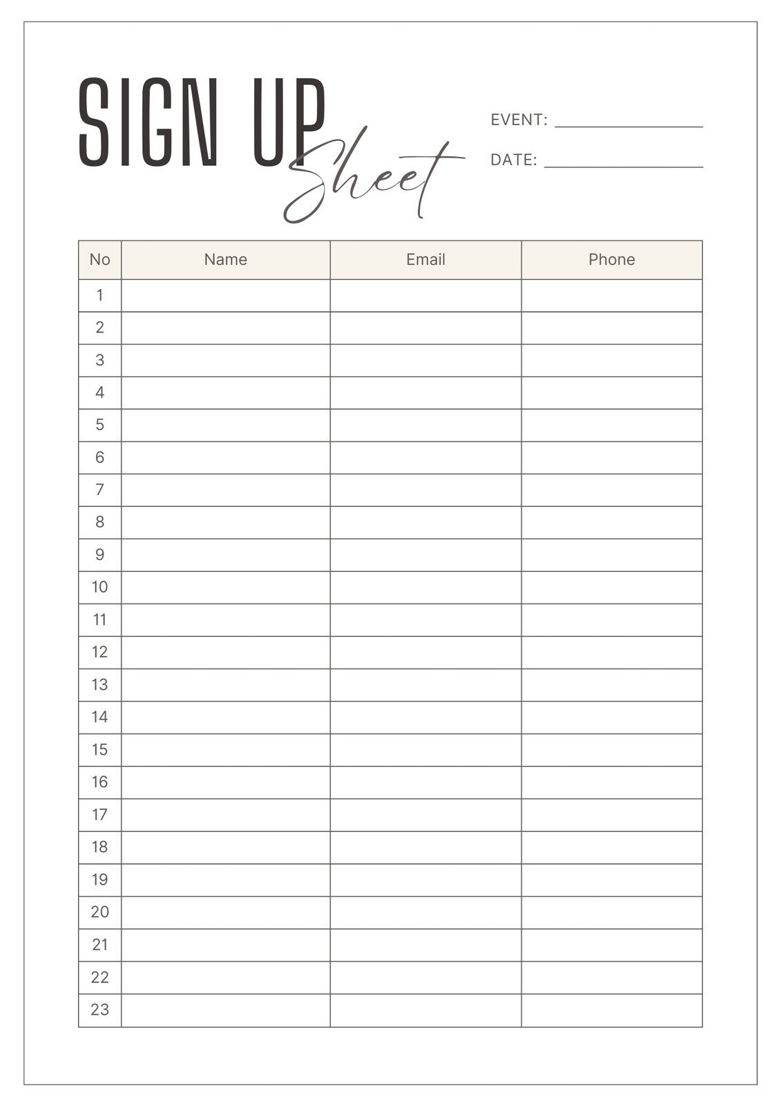 Free And Customizable Sign Up Sheet Templates