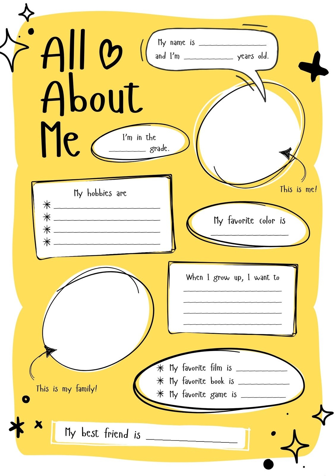 all about me printable worksheet