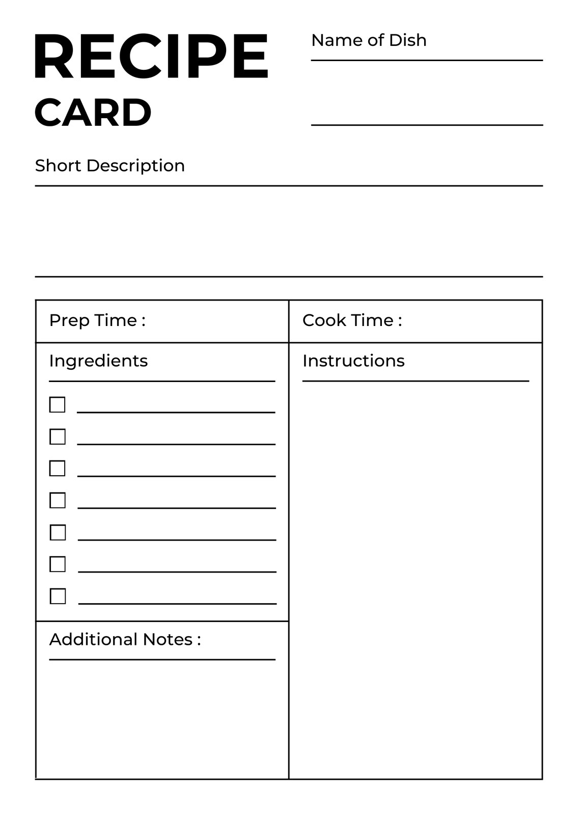 recipe template free printable