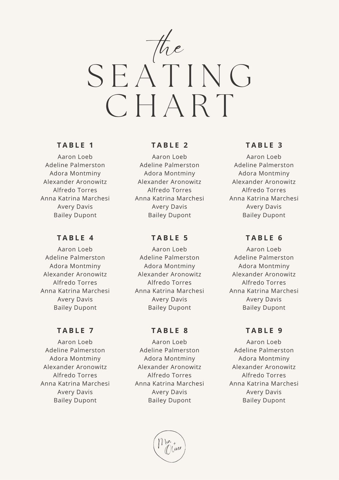 seating chart template printable