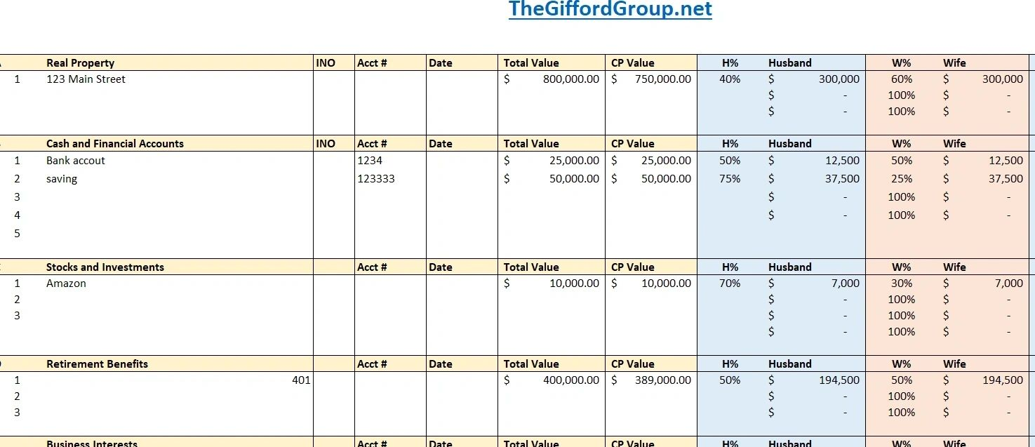 free printable divorce asset worksheet