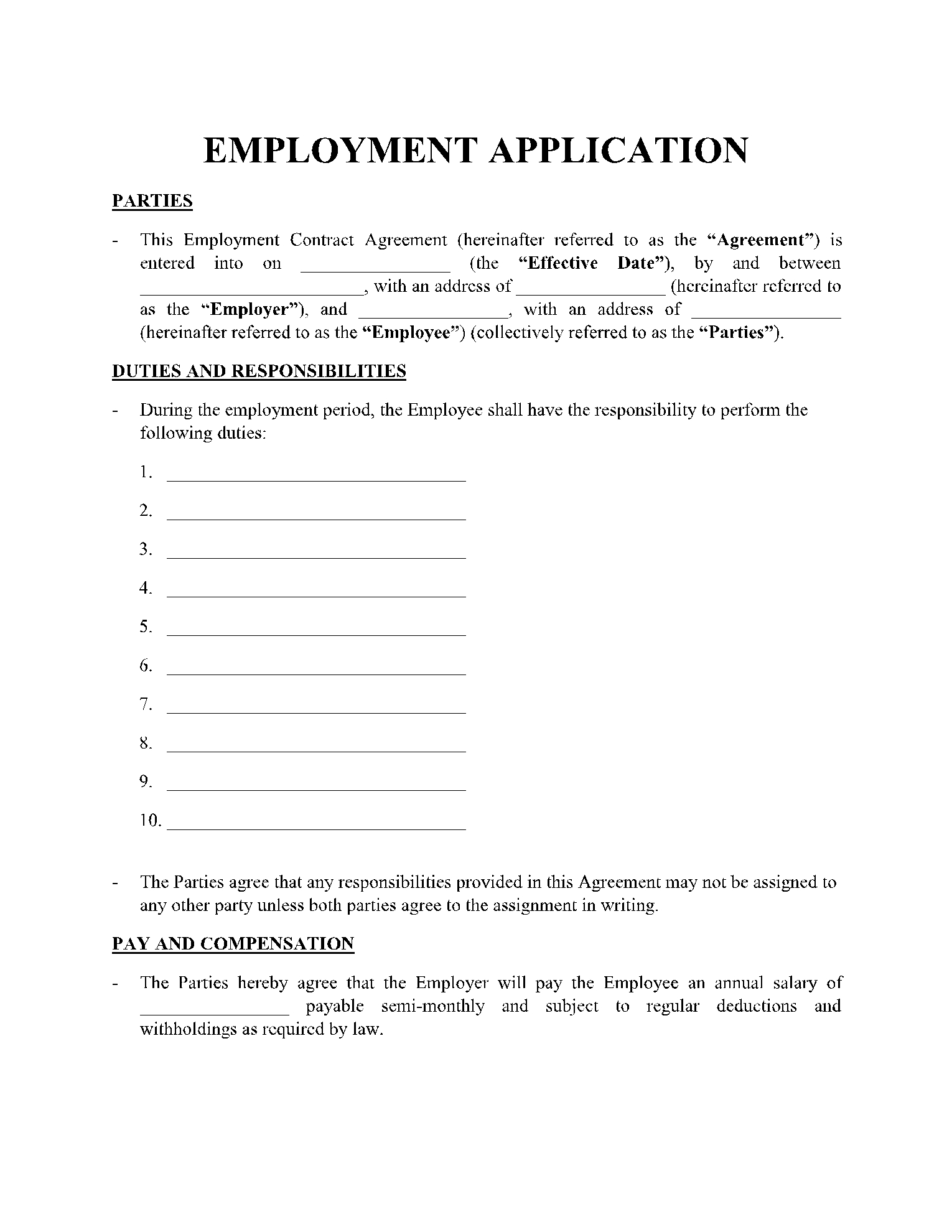 free printable job application template