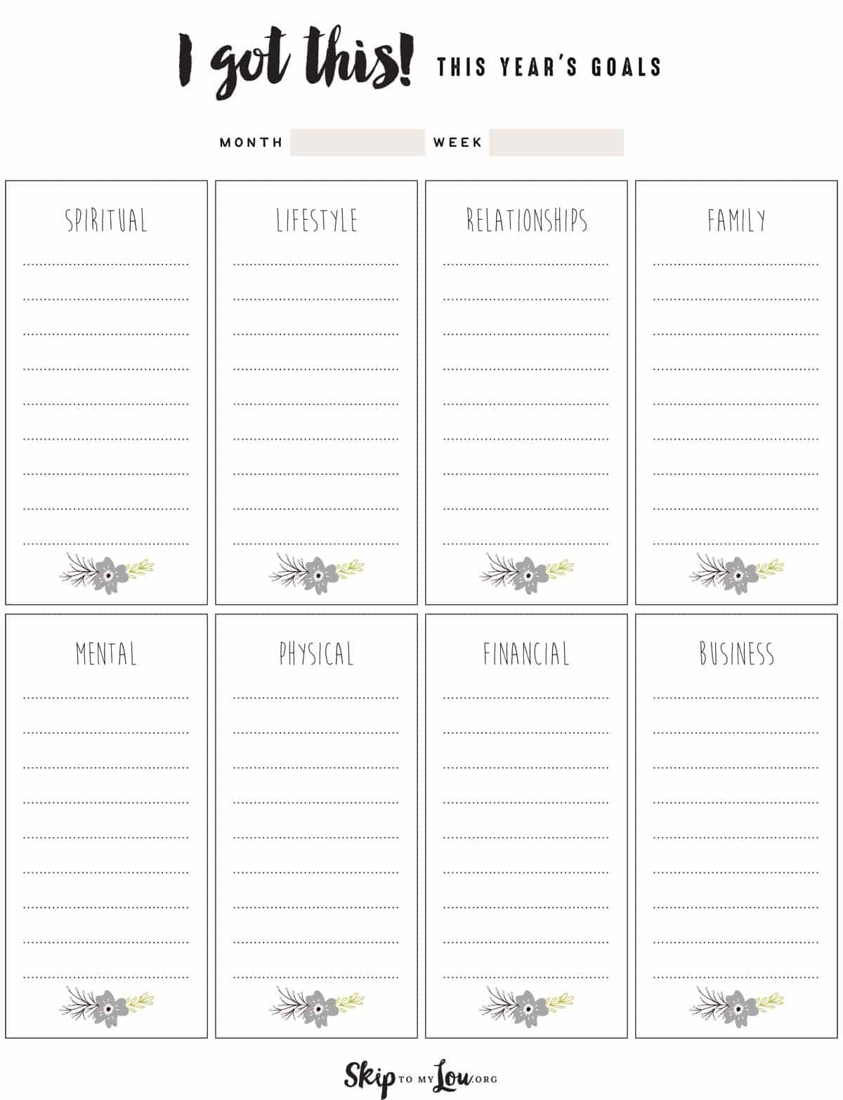 printable goal setting sheet