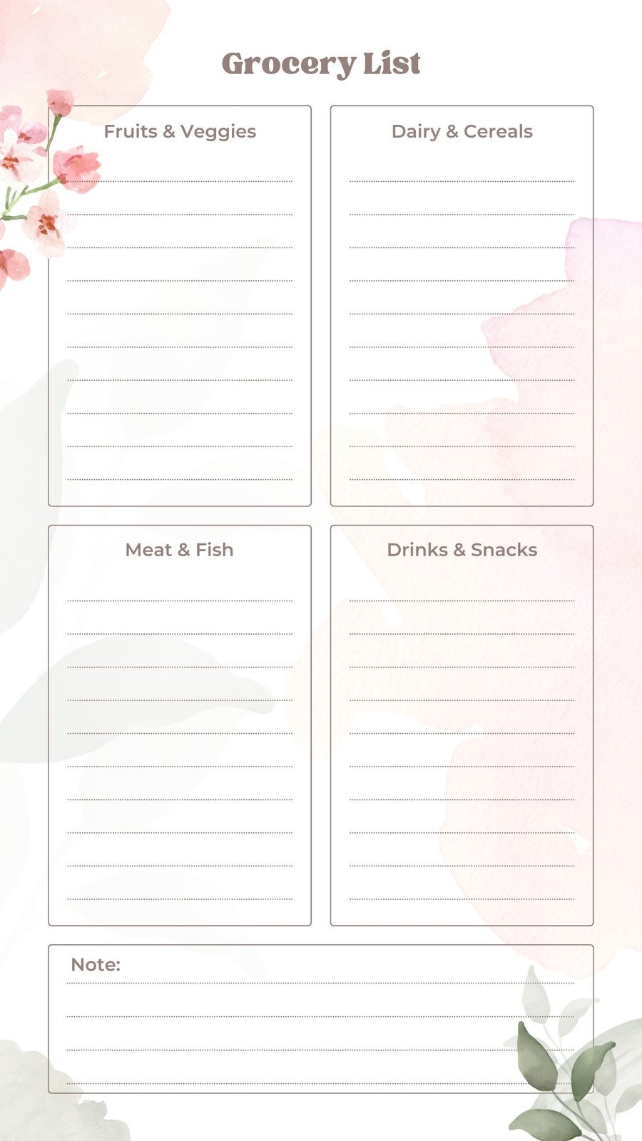 printable grocery list template