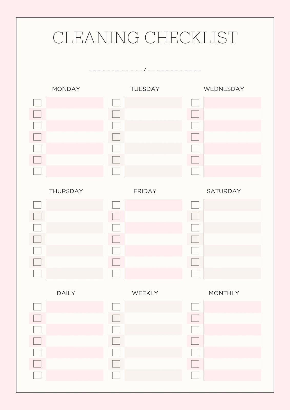 printable cleaning schedule template