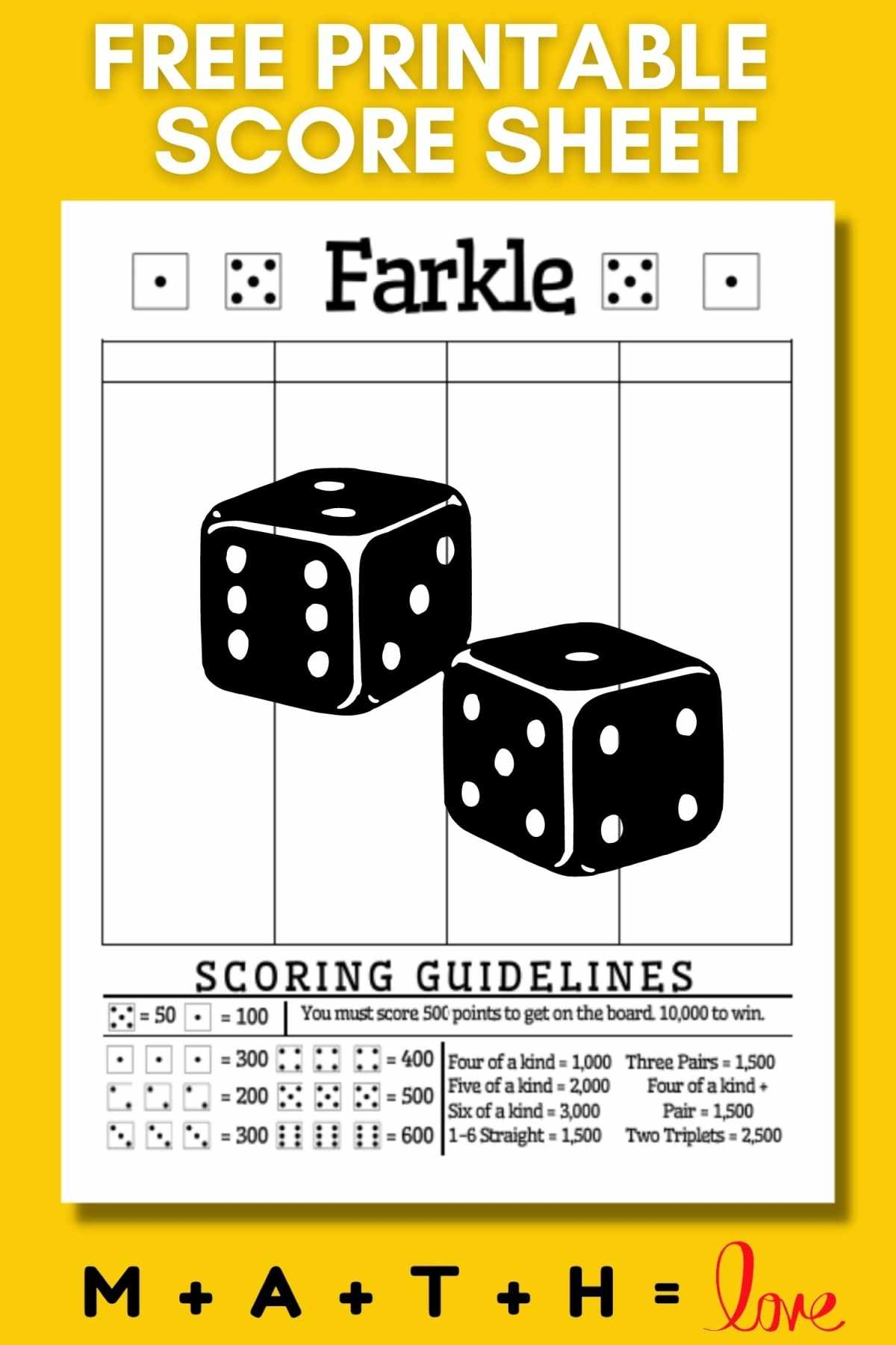 printable farkle score sheet