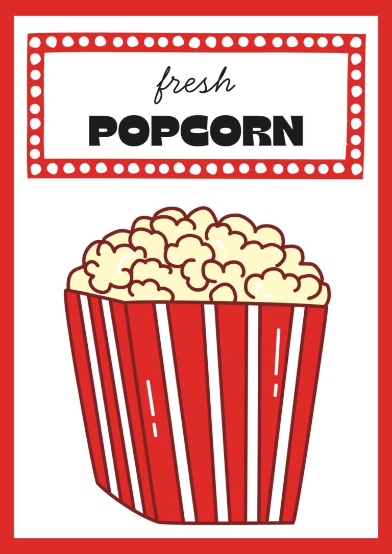 Free Printable Popcorn Sign 11 Designs The Pink Craft Box