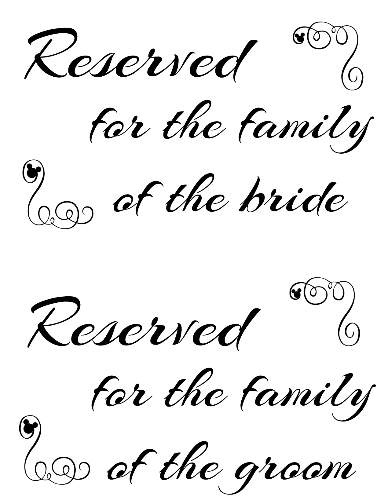 table reserved signs printable