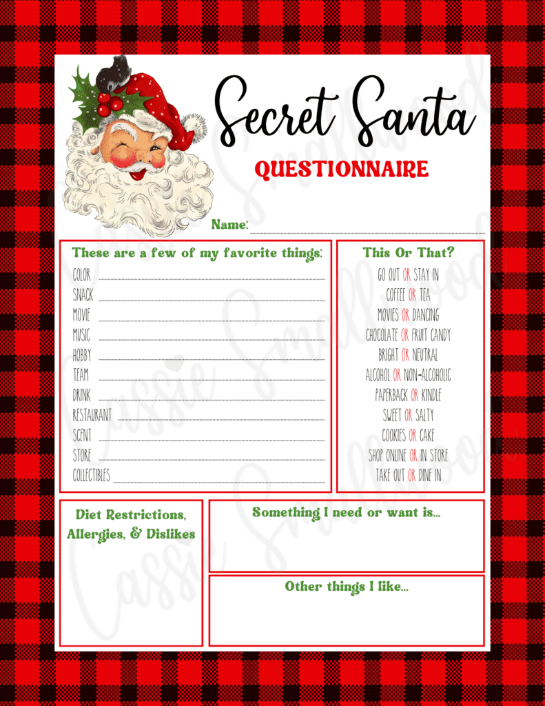 secret santa template printable