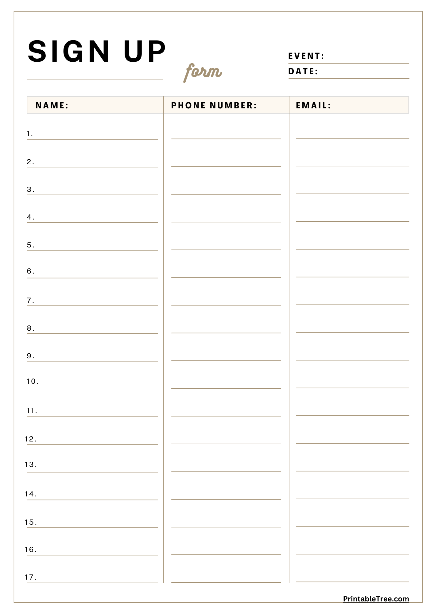 sign in sheets printable
