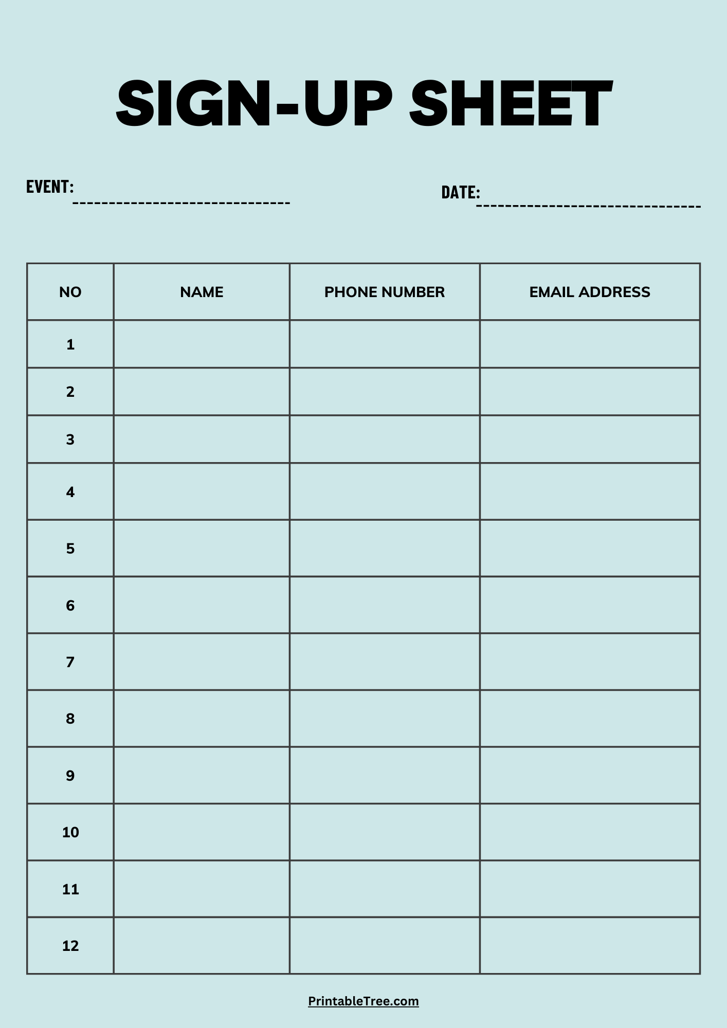 sign up sheet template printable