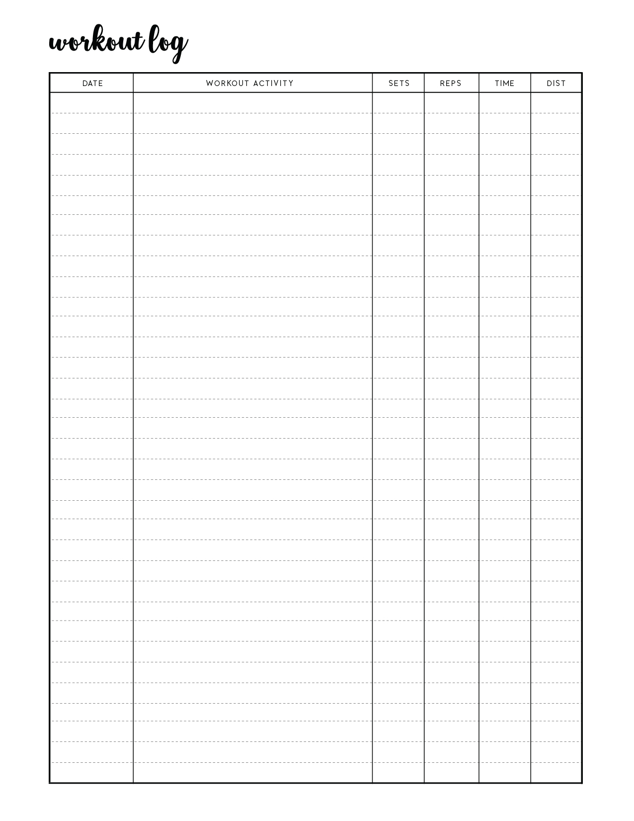 workout sheets printable