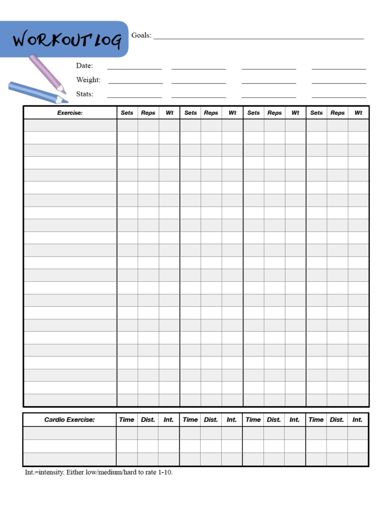 printable workout sheets
