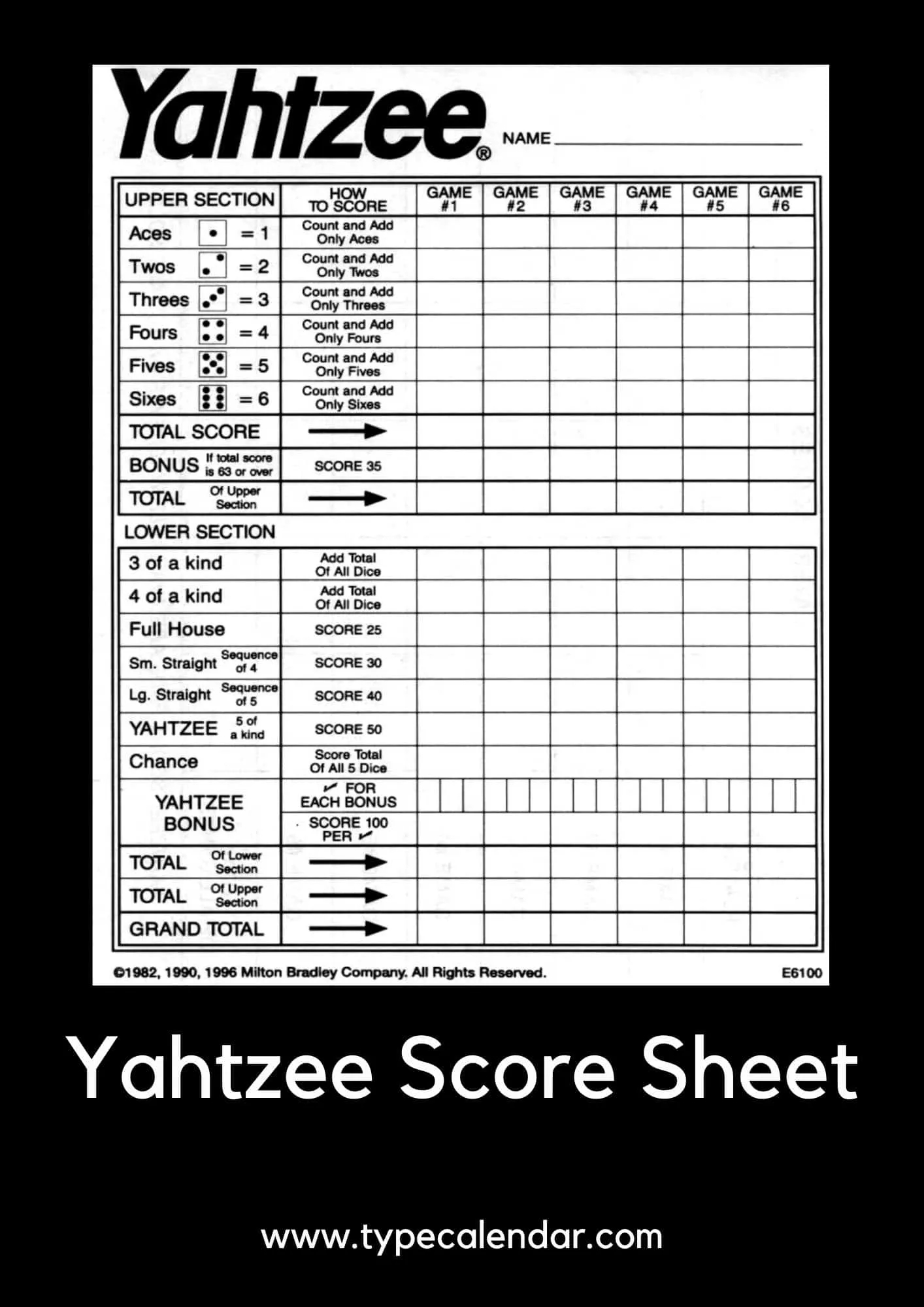 printable yahtzee score sheet