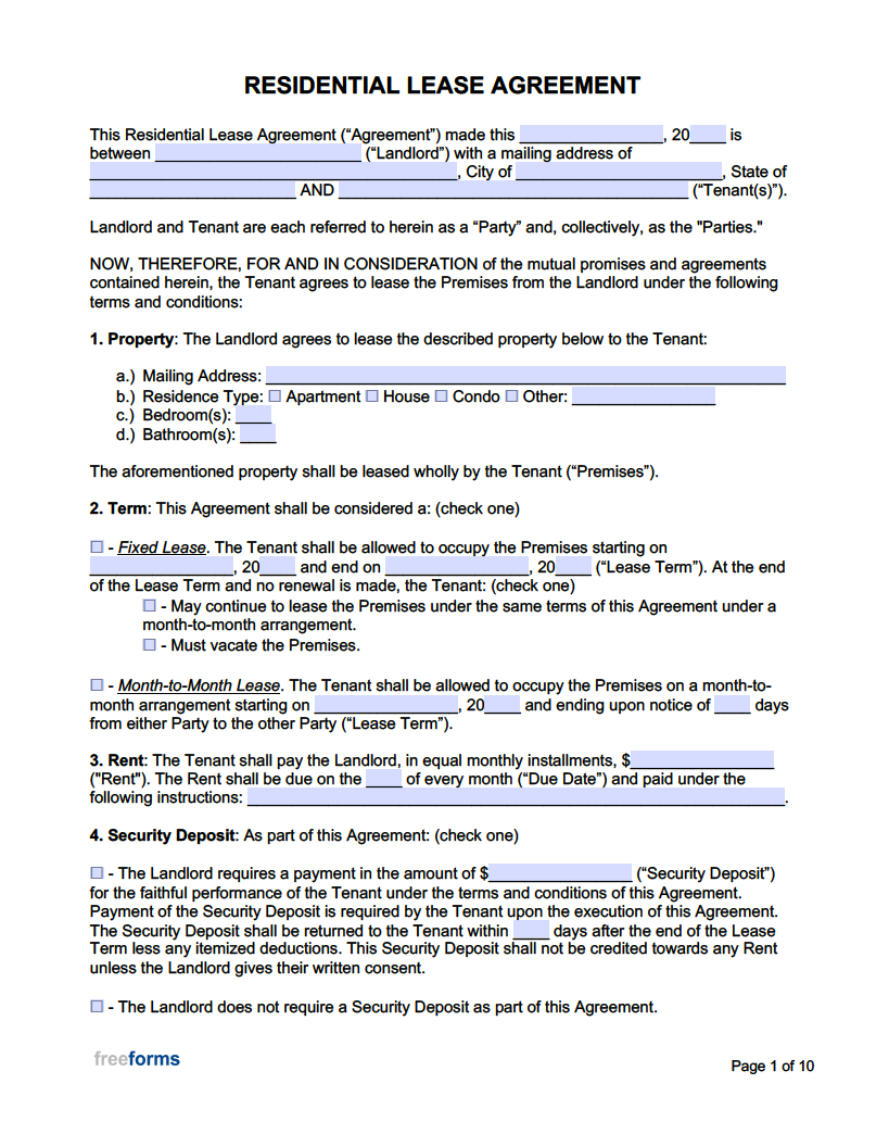 printable simple lease agreement template