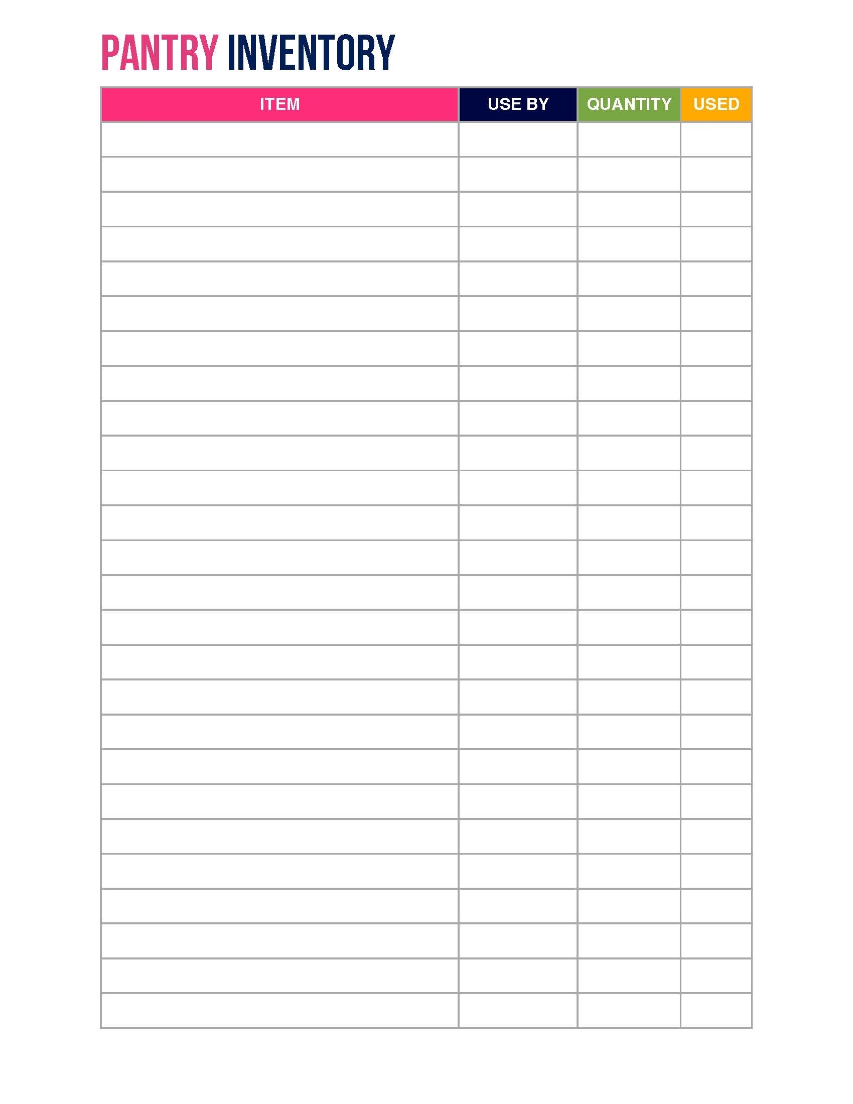 inventory sheet printable