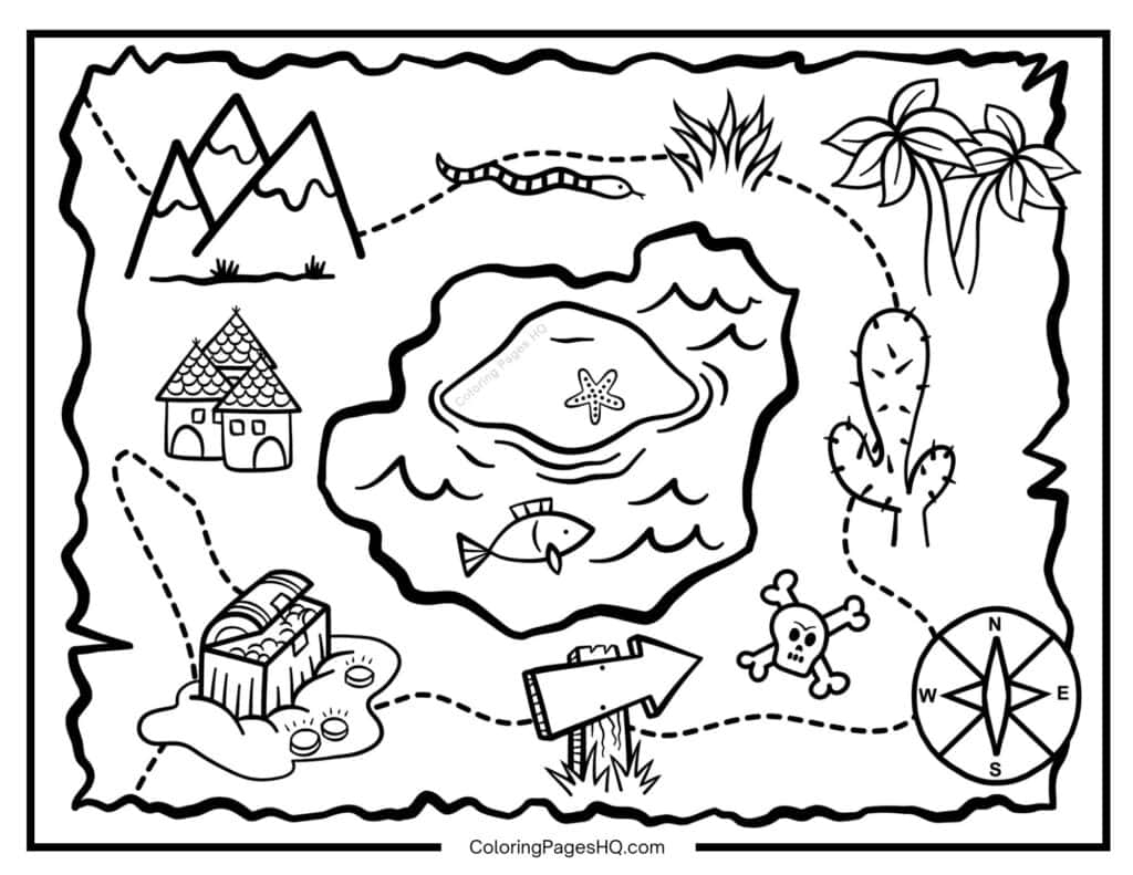 Fun Treasure Map Coloring Maps Free PDF Printables Coloring Pages HQ