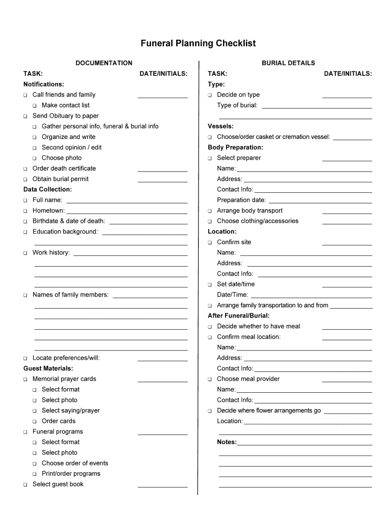 printable funeral pre planning worksheet