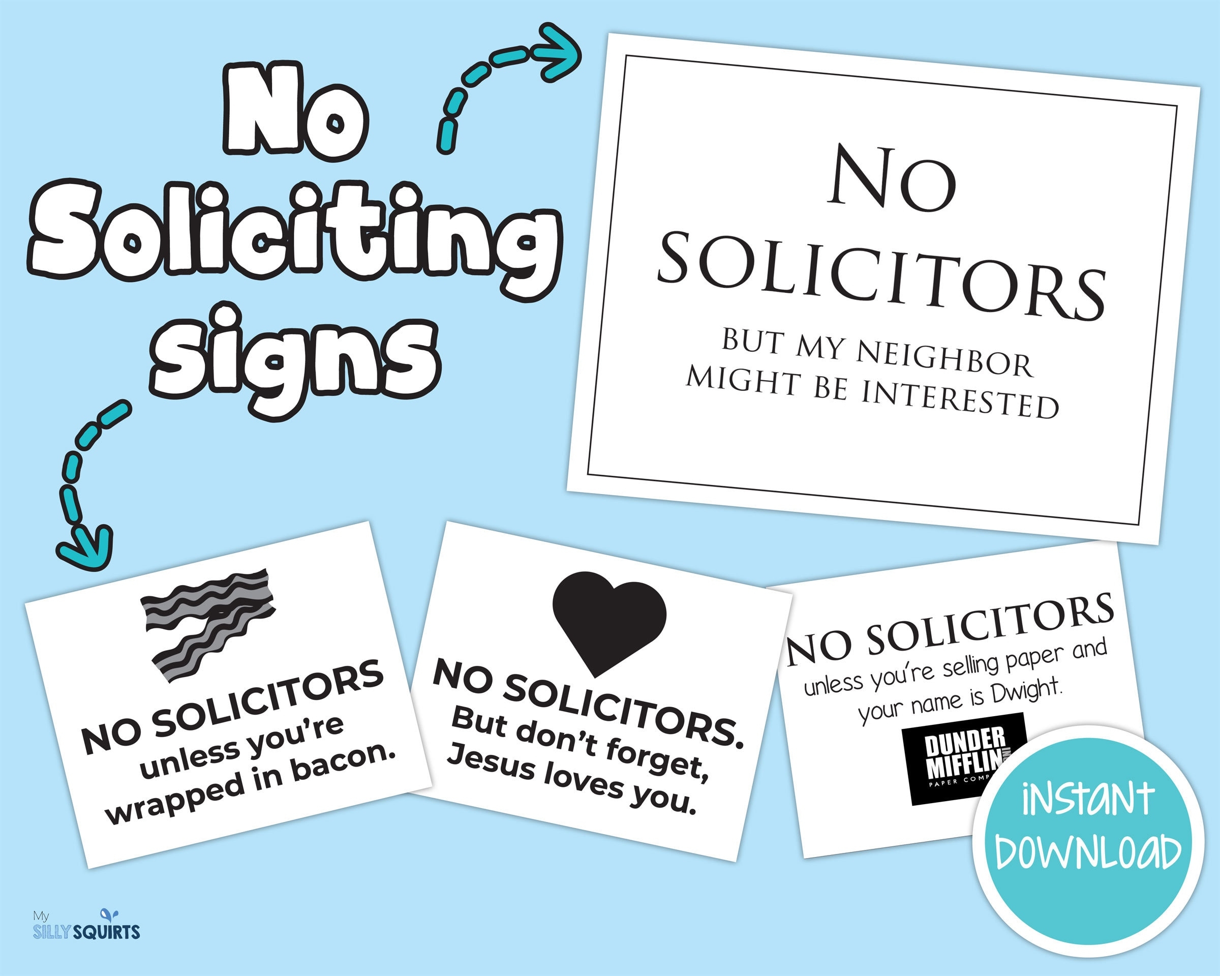 Funny No Soliciting Sign Set Printable Front Door Decor digital Download Etsy